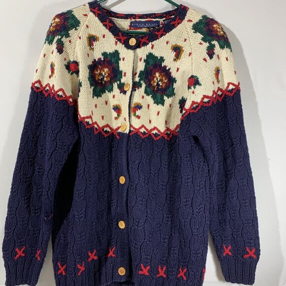 Birch Bros Vintage Hand Knitted Cardigan Sweater Womens Size Medium - Picture 1 of 7